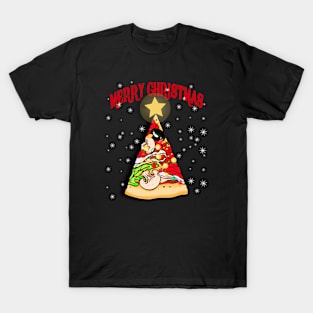 Pizza Christmas Tree Lights snow Xmas Crustmas Gift T-Shirt